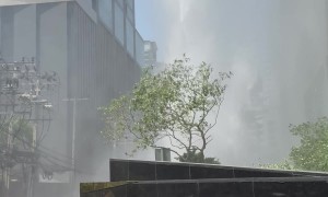 Rooftop Pool Water Crashes Down During Bangkok Earthquake