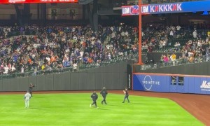 Runner Tackled By Security On Baseball Field
