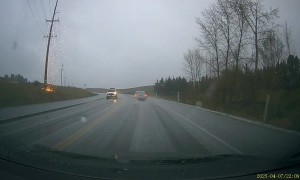Dashcam Captures Lightning Striking Power Line