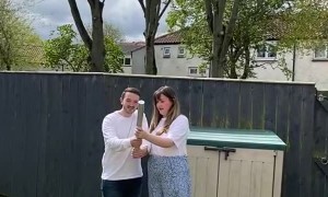 Defecating Doggo Photobombs Gender Reveal
