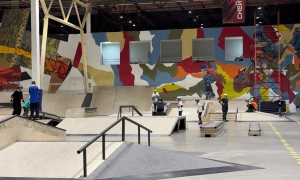 A Guy Rides Roller Skating Suitcases