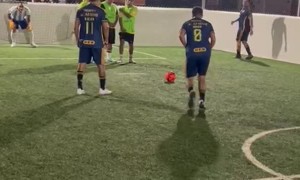 Player Fakes Fall And Scores Foul Shot Goal