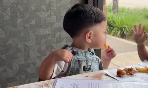 Adorable Kids Play Through Restaurant Window