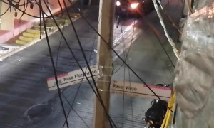 Car Drifts and Crashes Going Down Slippery Road