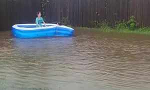 Kids' Floating Pool in Flooded Backyard