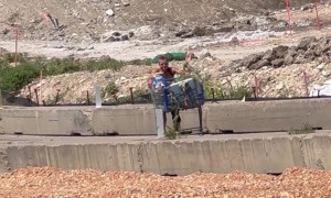 Woman Holds Up Traffic Riding Grocery Cart