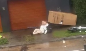 Granny Toppled By Flying Box During Cyclone