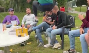 Wrestling Leap Onto Seated Friend