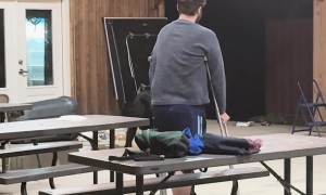 Saved Man With Crutches From Bear Attack