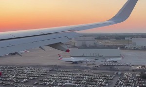 Beautiful Sunset And Smooth Airplane Landing