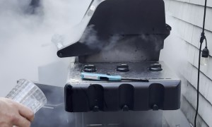 Grill Fire Steams Cooking Chicken