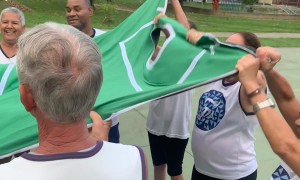 Senior Citizen Parachute Soccer Game