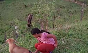 Dog's Back Used As Phone Holder