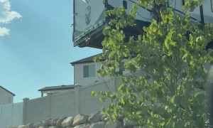 Fake Skeleton Hangs From Trailor Door