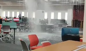 Water Pours in from Library Ceiling