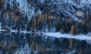 Snowy Mountains Reflected in Crystal-Clear Alpine Lake
