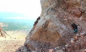 Butthurt Snowboarder Slides Down Rocky Slope