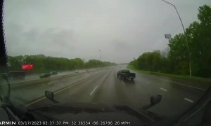 Hydroplaning Pickup Does Full Spin Before Recovering