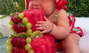 Little Toes Curl In Delight At Watermelon Cake Tasting