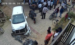 Biker Hit by Car and Destroys Bumper