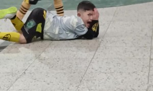 Young Football Star Hits Forehead During Sweep