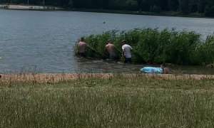 Guys Move a Floating Patch of Foliage