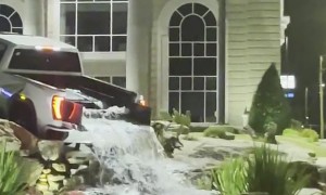 Brand New Truck Becomes Bank's Water Feature
