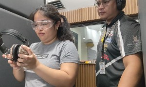 Bullet Casing Lands Inside Protective Glasses