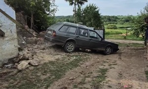 Car Loses To Crumbling Carpentry