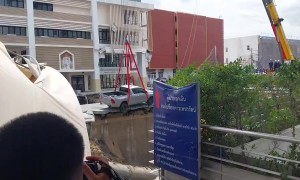 Pickup Safely Moved Away From Bangkok Sinkhole