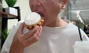 Cream Pastry Leaves Teeth-Shaped Imprint on Lip