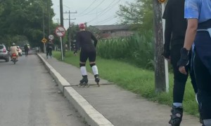 Rollerblader Trips Over Sidewalk Crack