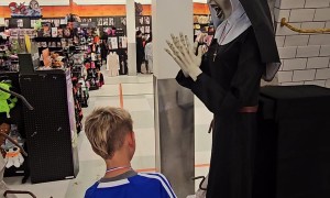 Halloween Decoration Jumps At Son