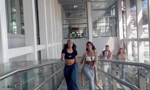 Woman Nearly Gets Pantsed As Friend Trips