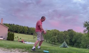 Potato Cannon Burps Flame In Man's Face