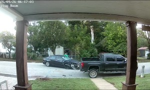 Speeding Car Smashes Into Parked Truck