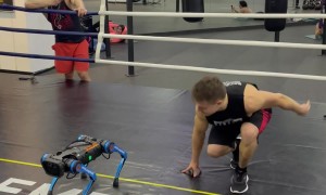 Man and Robot Dog Perform Synchronized Backflip