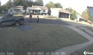 Driver Takes Out Parked Truck And Mailbox Without Slowing Down