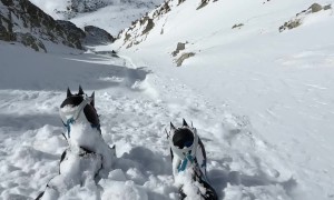 Man Slides Down Mini Avalanche in the Pyrenees