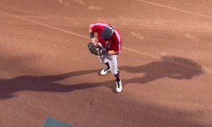 Dad Drops Daughter's Bottle Onto Baseball Field