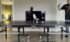 Cat Joins Game of Table Tennis