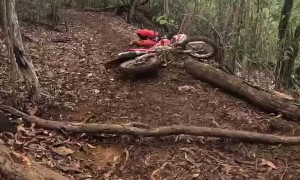 Motorcycle Rider Wipes Out on Trail
