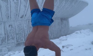 Calisthenics Display on Frozen Mountaintop