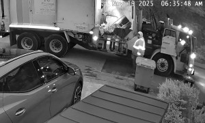 City Compost Truck Eats Bin