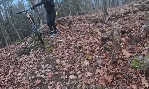 Dog Leaps Onto Mountain Biker
