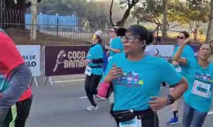Excited Woman Trips and Loses a Shoe Before Finish Line