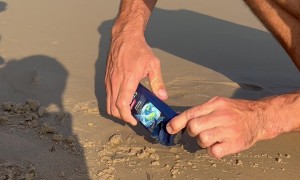 Crab Rescued From Plastic Bottle On Rayong Beach