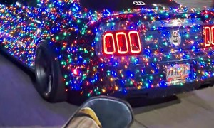Mustang Decked Out With Christmas Lights