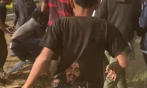 Participate Flies Off Bike During Motocross Jump