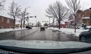 Impatient Chicago Driver Crashes Onto Snowy Sidewalk After Running Red Light